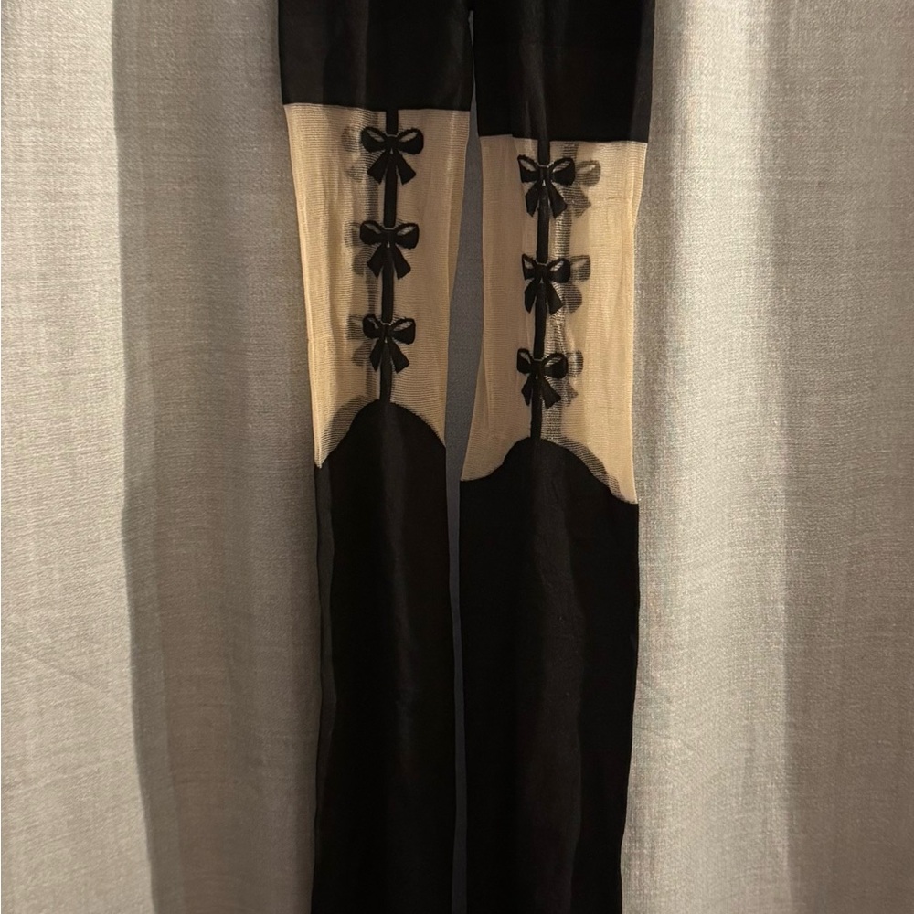 Coquette Tights With Bow Decorations Black & Nude Closed toe Never worn